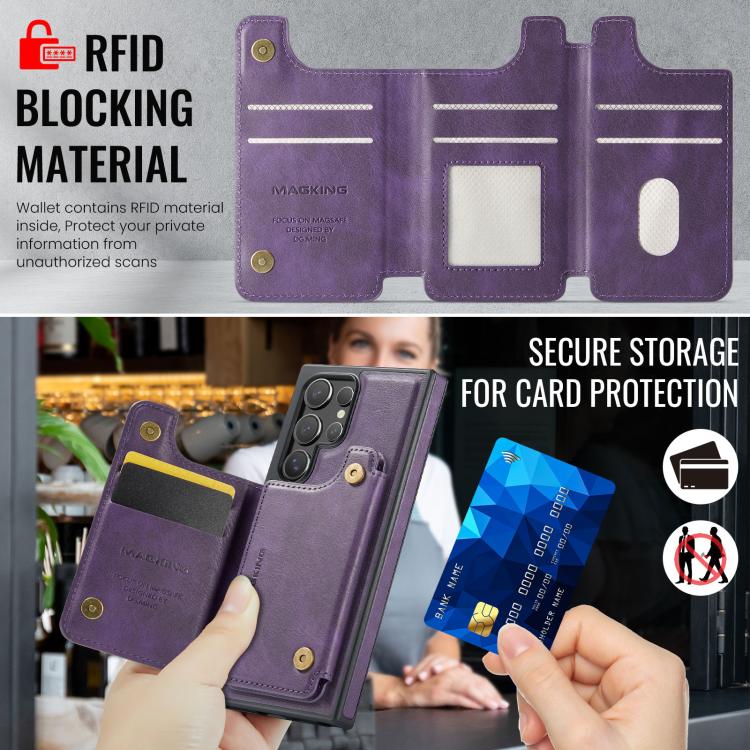 For Samsung Galaxy S23 Ultra 5G MAGKING K3 Series MagSafe RFID Card Bag Detachable Phone Case