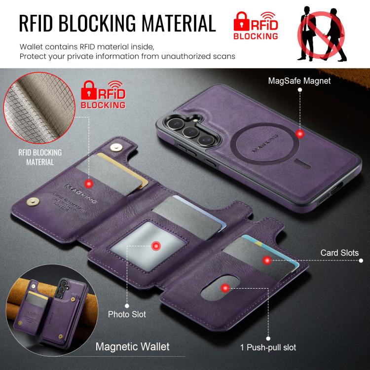 For Samsung Galaxy S25 FE 5G MAGKING K3 Series MagSafe RFID Card Bag Detachable Phone Case