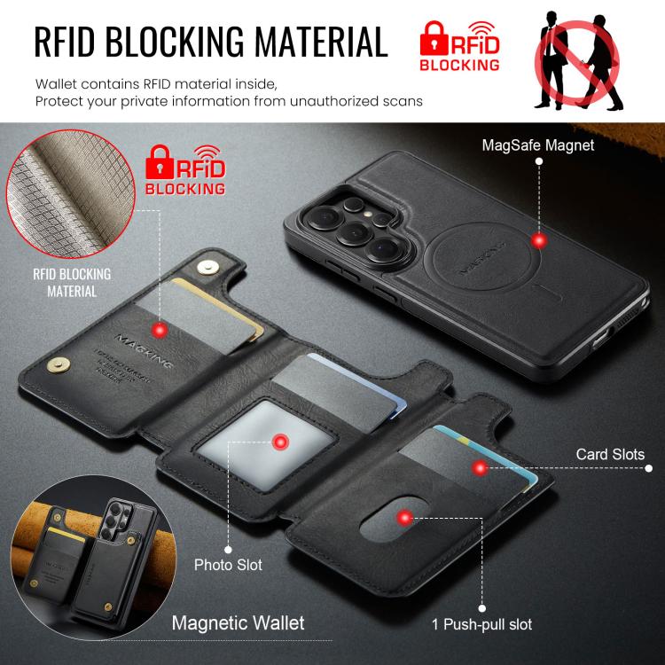 For Samsung Galaxy S26 Ultra 5G MAGKING K3 Series MagSafe RFID Card Bag Detachable Phone Case