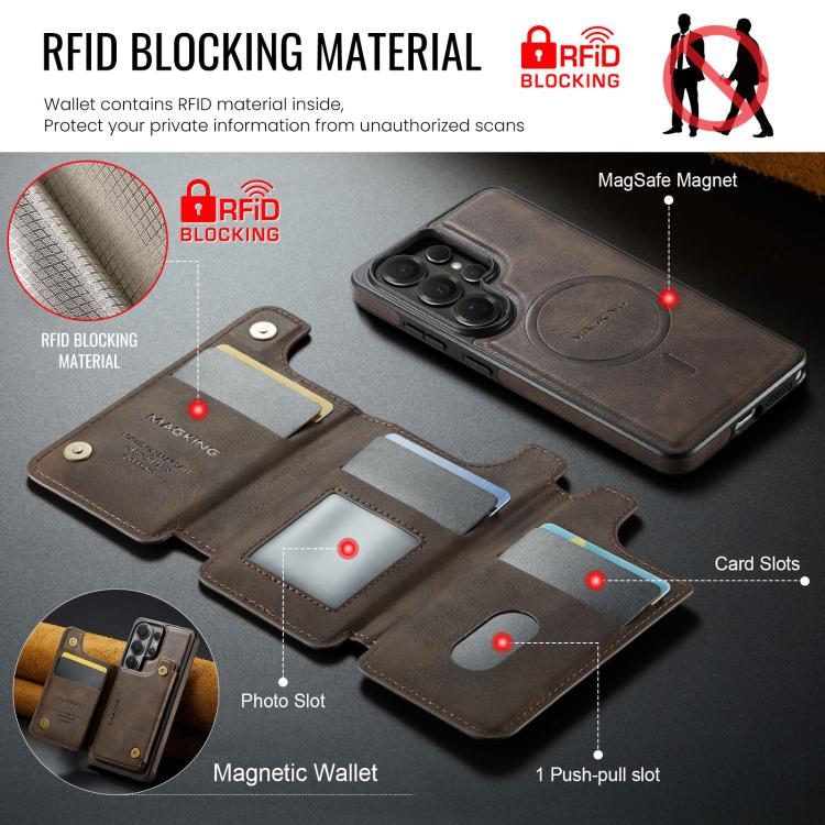 For Samsung Galaxy S26 Ultra 5G MAGKING K3 Series MagSafe RFID Card Bag Detachable Phone Case