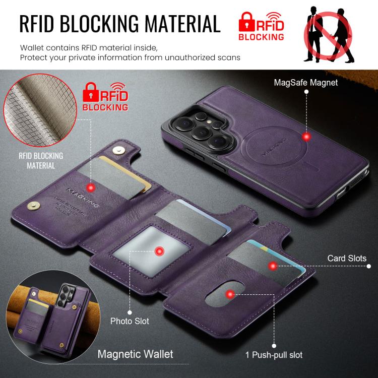 For Samsung Galaxy S26 Ultra 5G MAGKING K3 Series MagSafe RFID Card Bag Detachable Phone Case