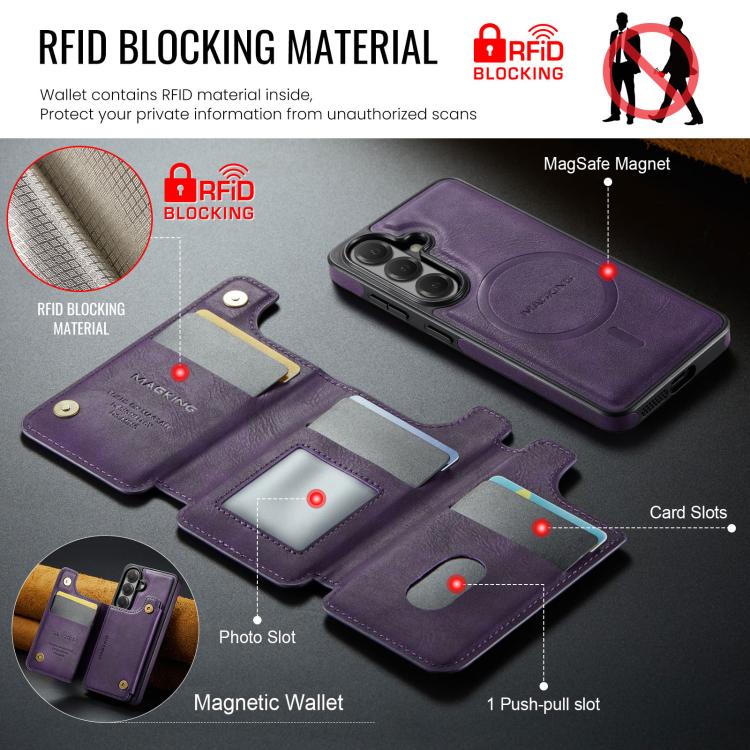 For Samsung Galaxy S26 5G MAGKING K3 Series MagSafe RFID Card Bag Detachable Phone Case
