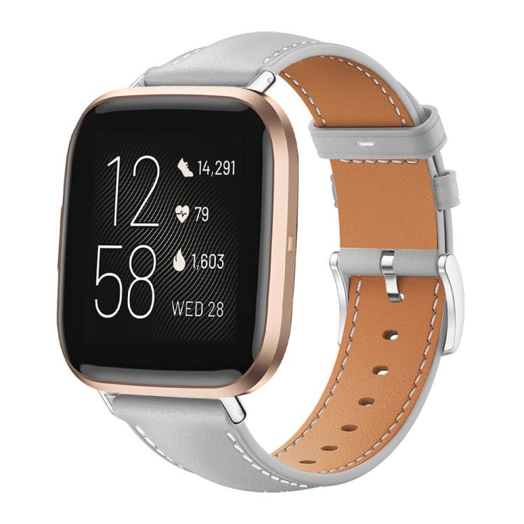 For Fitbit Versa 2 / Versa / Versa Lite 22mm xDfind Flat Head Black Shark Fine Grain Leather Watch Band