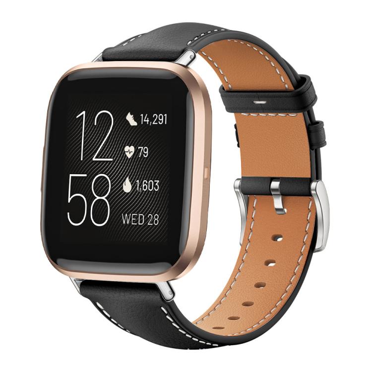 For Fitbit Versa 2 / Versa / Versa Lite 22mm xDfind Flat Head Black Shark Fine Grain Leather Watch Band
