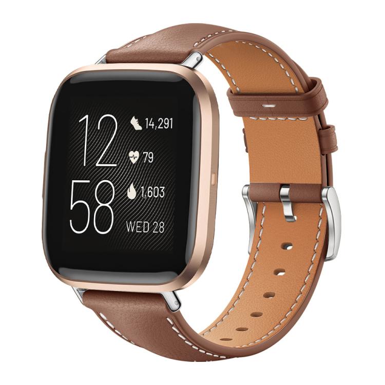 For Fitbit Versa 2 / Versa / Versa Lite 22mm xDfind Flat Head Black Shark Fine Grain Leather Watch Band