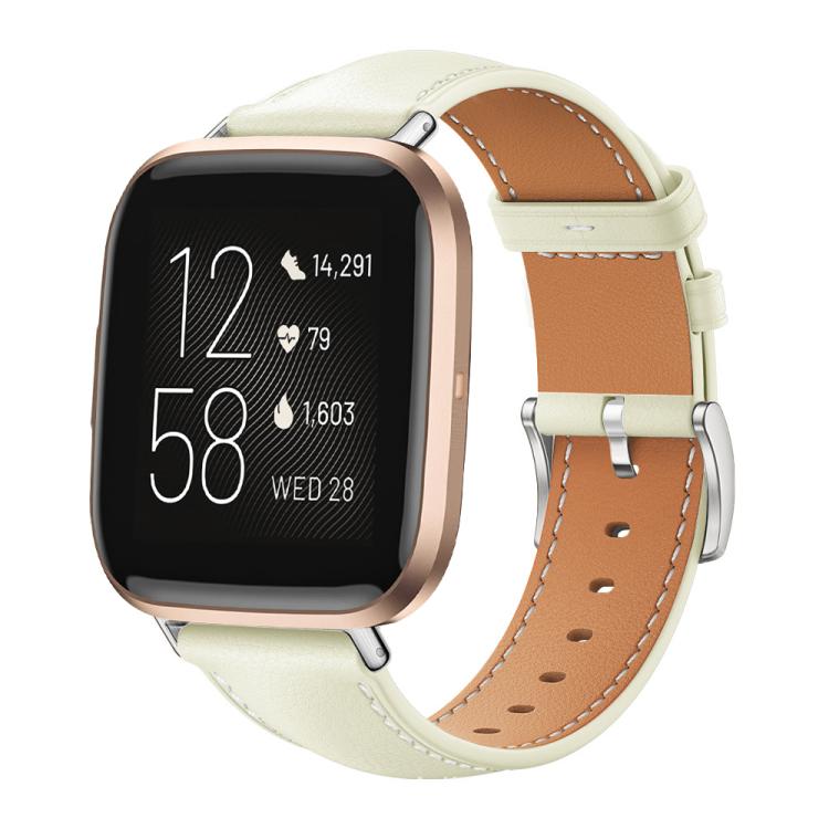 For Fitbit Versa 2 / Versa / Versa Lite 22mm xDfind Flat Head Black Shark Fine Grain Leather Watch Band