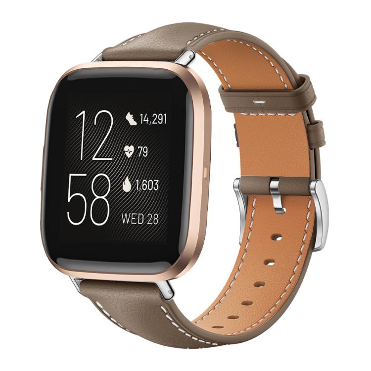 For Fitbit Versa 2 / Versa / Versa Lite 22mm xDfind Flat Head Black Shark Fine Grain Leather Watch Band