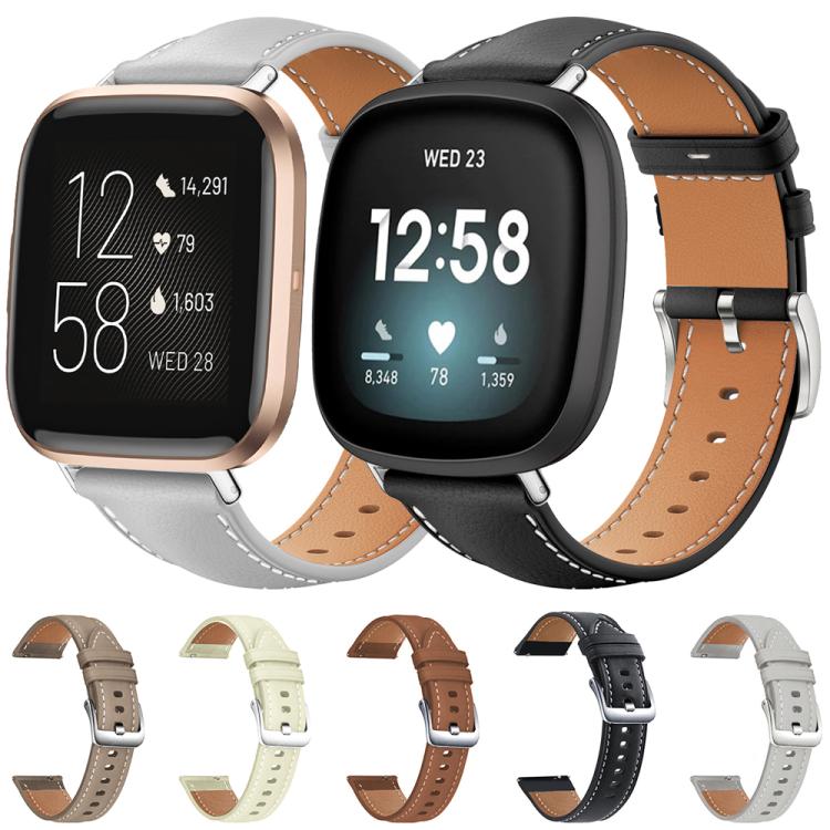 For Fitbit Versa 2 / Versa / Versa Lite 22mm xDfind Flat Head Black Shark Fine Grain Leather Watch Band