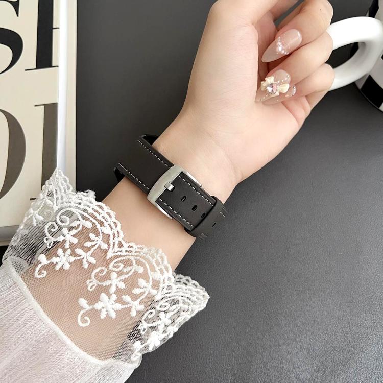 For Fitbit Versa 2 / Versa / Versa Lite 22mm xDfind Flat Head Black Shark Fine Grain Leather Watch Band