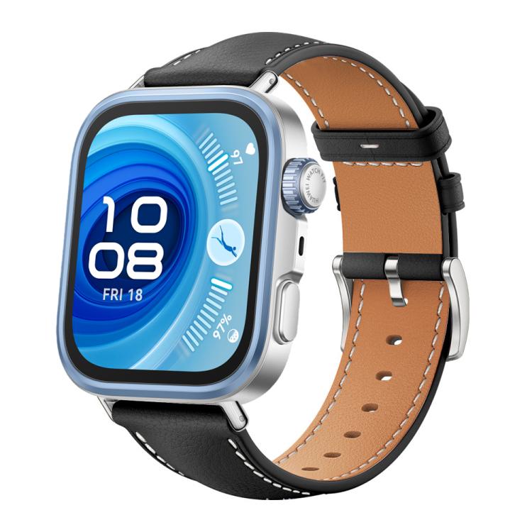 For Huawei Watch Fit 5 / Fit 5 Pro 20mm xDfind Flat Head Black Shark Fine Grain Leather Watch Band