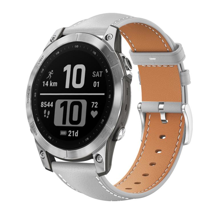 For Garmin Fenix 8/7/6/5 22mm 20mm xDfind Flat Head Black Shark Fine Grain Leather Watch Band