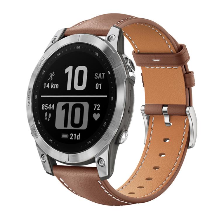 For Garmin Fenix 8/7/6/5 22mm 20mm xDfind Flat Head Black Shark Fine Grain Leather Watch Band