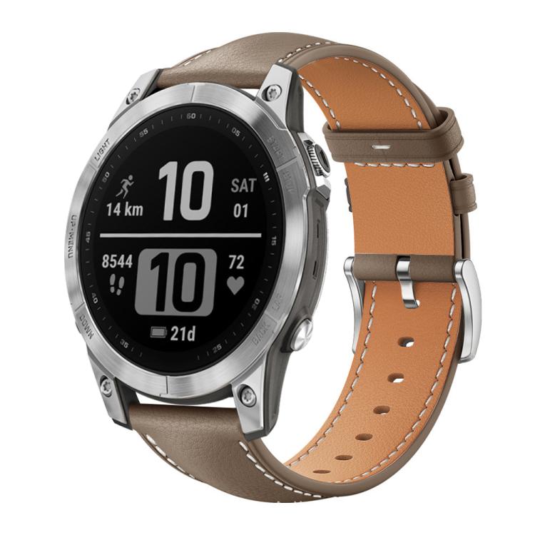 For Garmin Fenix 8/7/6/5 22mm 20mm xDfind Flat Head Black Shark Fine Grain Leather Watch Band