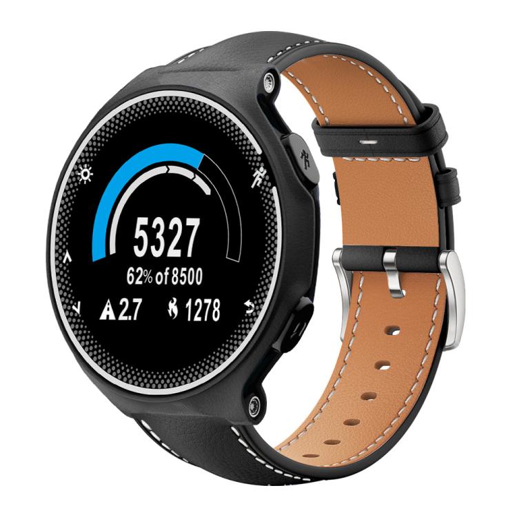 For Garmin Forerunner 220/735/735XT/230/235 20mm xDfind Flat Head Black Shark Fine Grain Leather Watch Band