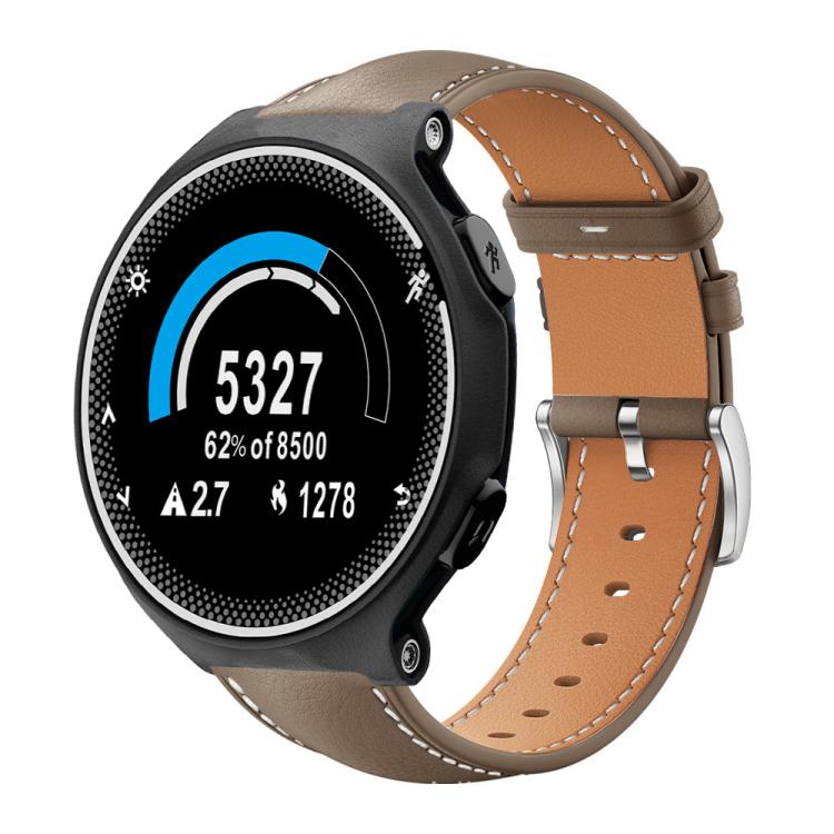 For Garmin Forerunner 220/735/735XT/230/235 20mm xDfind Flat Head Black Shark Fine Grain Leather Watch Band