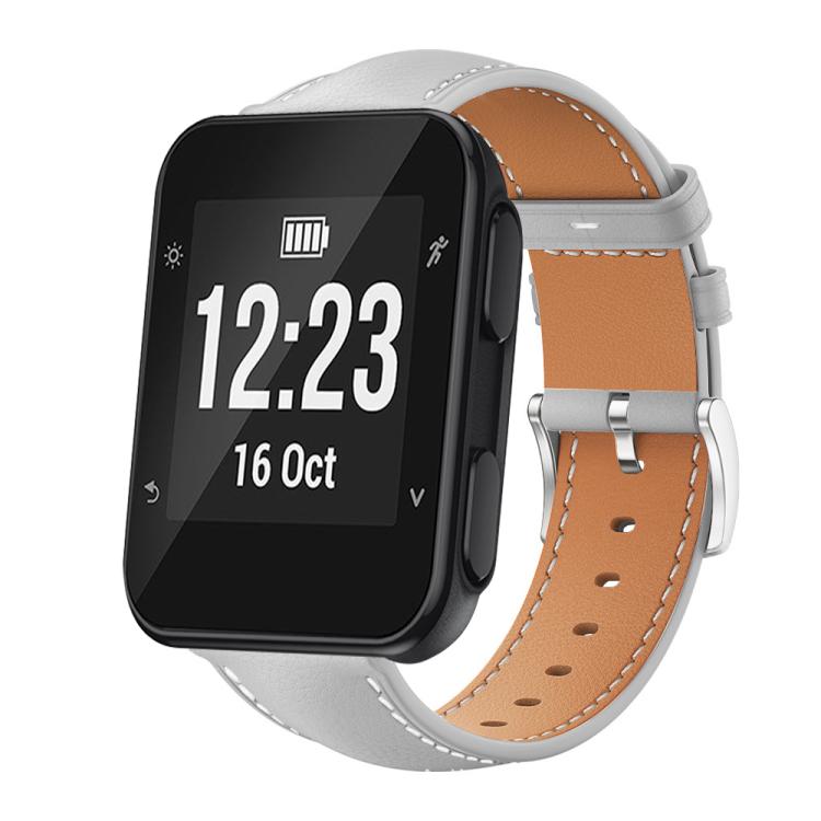 For Garmin Forerunner 35/30/35j 20mm xDfind Flat Head Black Shark Fine Grain Leather Watch Band