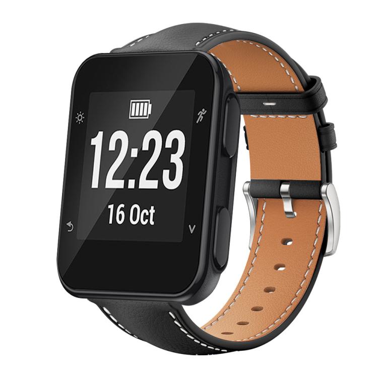 For Garmin Forerunner 35/30/35j 20mm xDfind Flat Head Black Shark Fine Grain Leather Watch Band