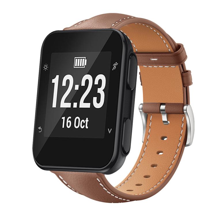 For Garmin Forerunner 35/30/35j 20mm xDfind Flat Head Black Shark Fine Grain Leather Watch Band