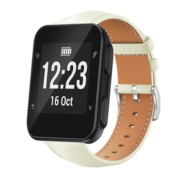For Garmin Forerunner 35/30/35j 20mm xDfind Flat Head Black Shark Fine Grain Leather Watch Band