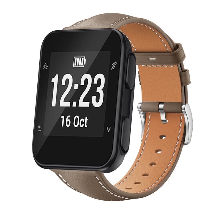 For Garmin Forerunner 35/30/35j 20mm xDfind Flat Head Black Shark Fine Grain Leather Watch Band