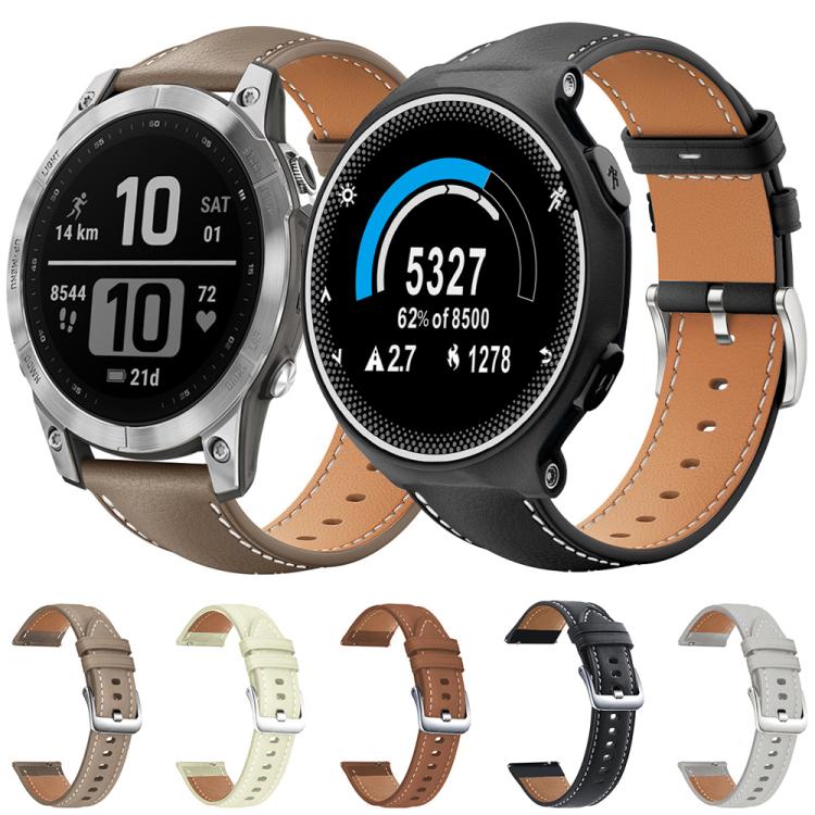 For Garmin Forerunner 35/30/35j 20mm xDfind Flat Head Black Shark Fine Grain Leather Watch Band
