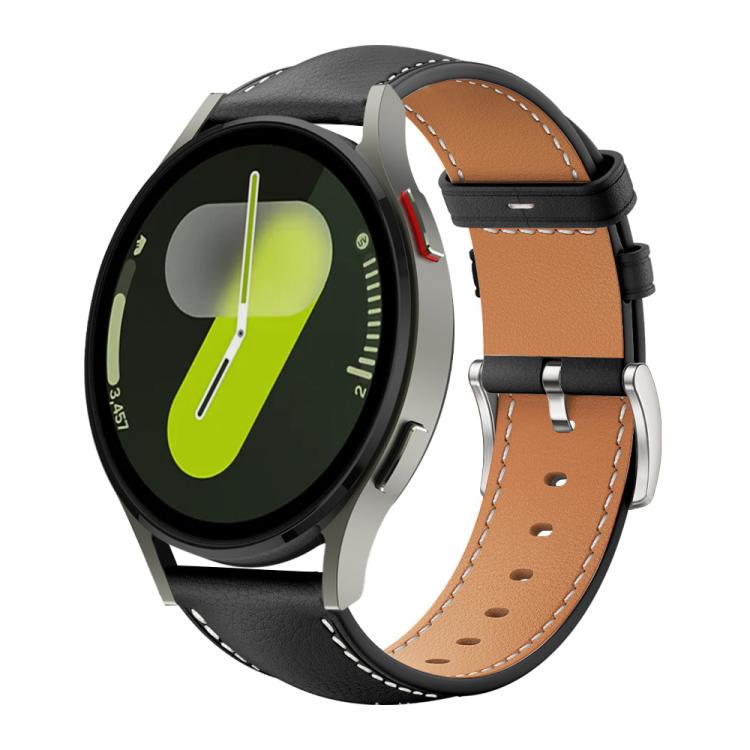 For Samsung Galaxy Watch7 / FE / 6 / 5 / 4 xDfind Flat Head Black Shark Fine Grain Leather Watch Band