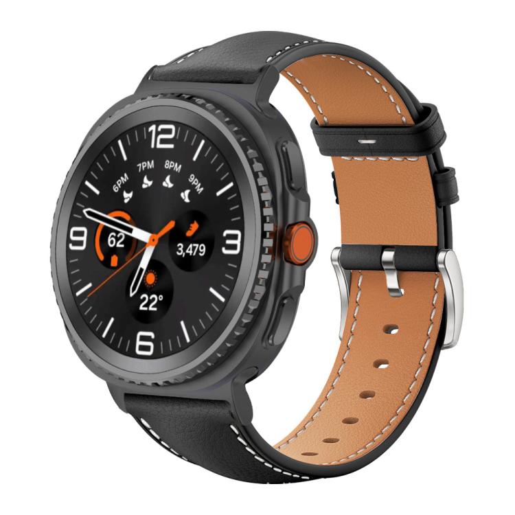 For Samsung Galaxy Watch8 / Watch8 Classic xDfind Flat Head Black Shark Fine Grain Leather Watch Band