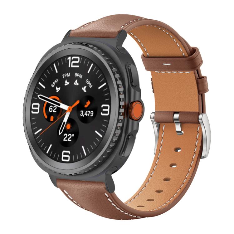 For Samsung Galaxy Watch8 / Watch8 Classic xDfind Flat Head Black Shark Fine Grain Leather Watch Band