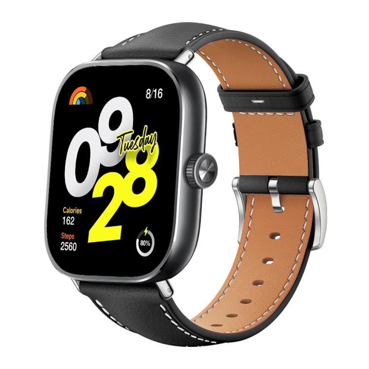 For Xiaomi Band 10 Pro / 9 Pro / Redmi Watch 6 xDfind Flat Head Black Shark Fine Grain Leather Watch Band