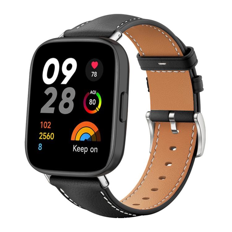 For Redmi Watch 3 20mm xDfind Flat Head Black Shark Fine Grain Leather Watch Band