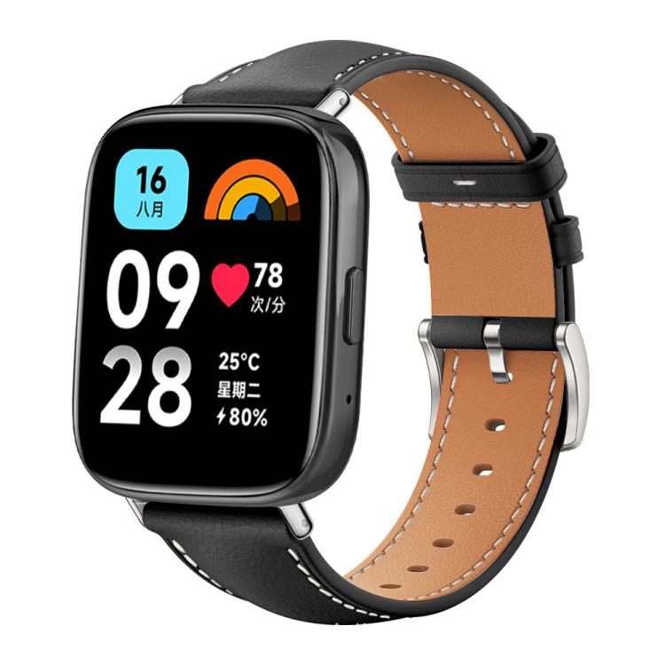 For Redmi Watch 3 Active / Lite 20mm xDfind Flat Head Black Shark Fine Grain Leather Watch Band
