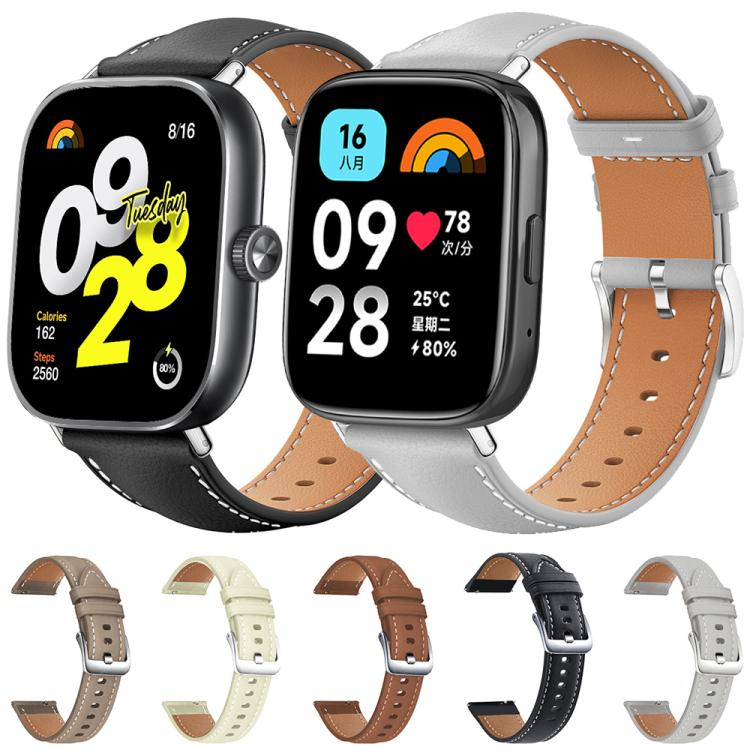 For Xiaomi Band 10 Pro / 9 Pro / Redmi Watch 6 xDfind Flat Head Black Shark Fine Grain Leather Watch Band