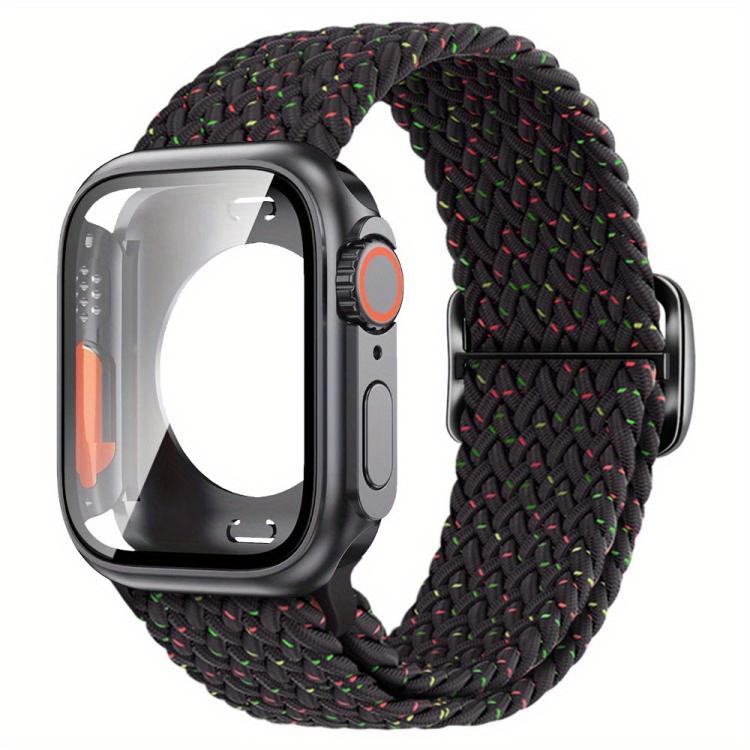 For Apple Watch Series 10 / 11 46mm Ladder Buckle Loop Nylon Watch Band with Change to Ultra 49mm Film PC Cover