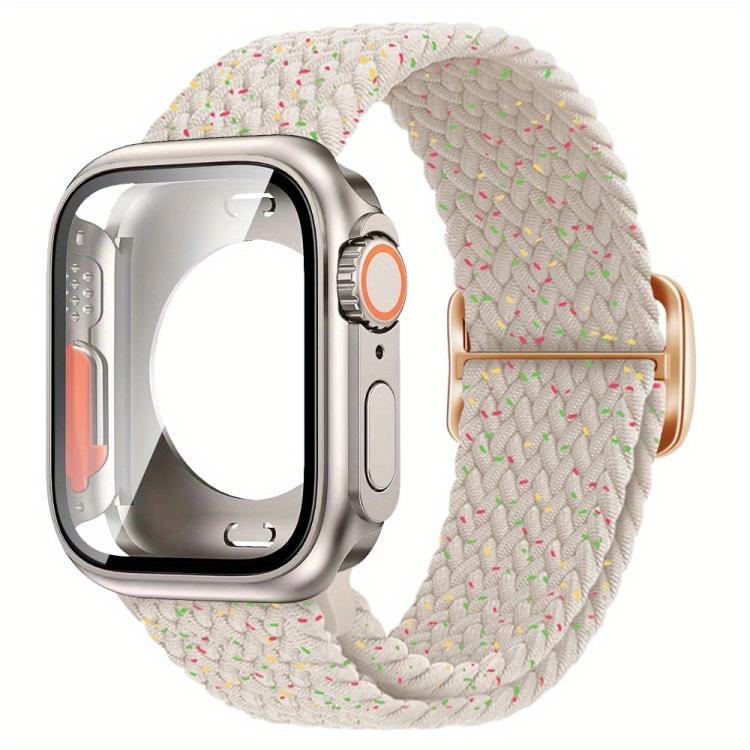 For Apple Watch Series 10 / 11 42mm Ladder Buckle Loop Nylon Watch Band with Change to Ultra 49mm Film PC Cover