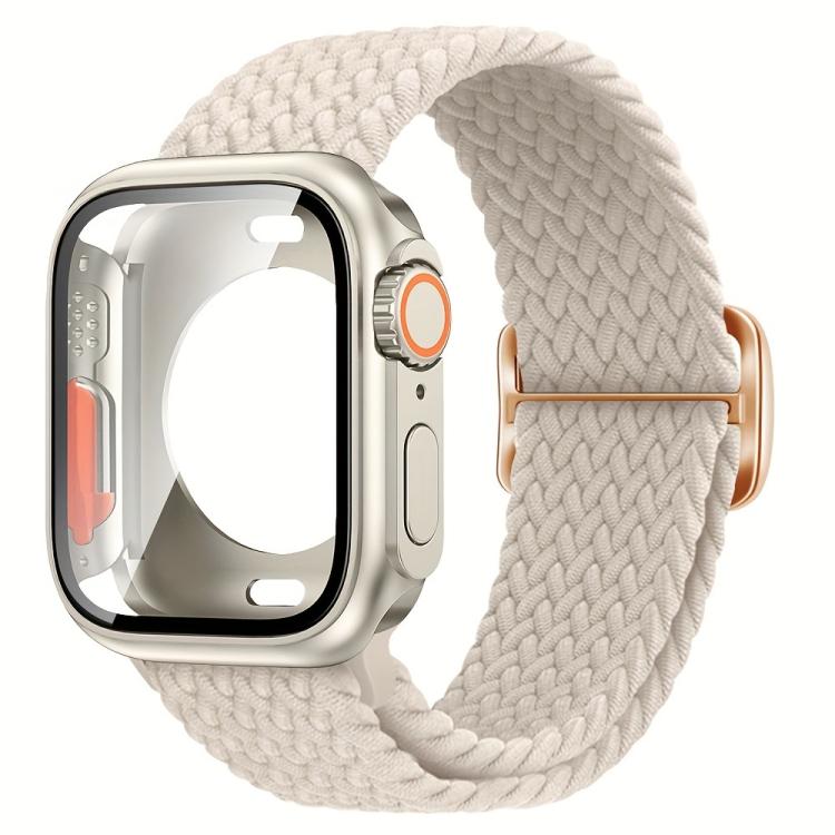 For Apple Watch Series 44mm Ladder Buckle Loop Nylon Watch Band with Change to Ultra 49mm Film PC Cover