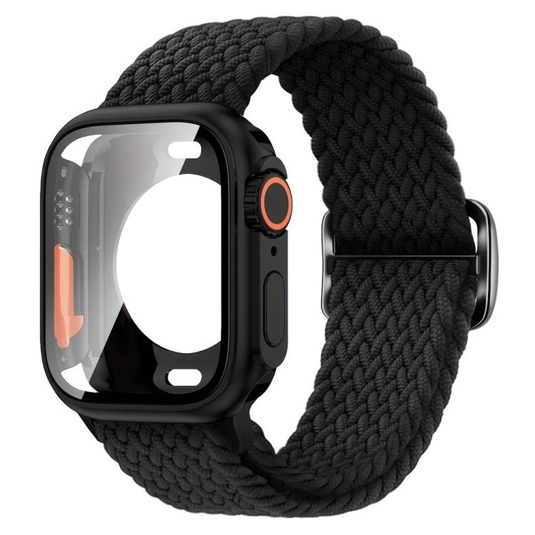 For Apple Watch Series 44mm Ladder Buckle Loop Nylon Watch Band with Change to Ultra 49mm Film PC Cover
