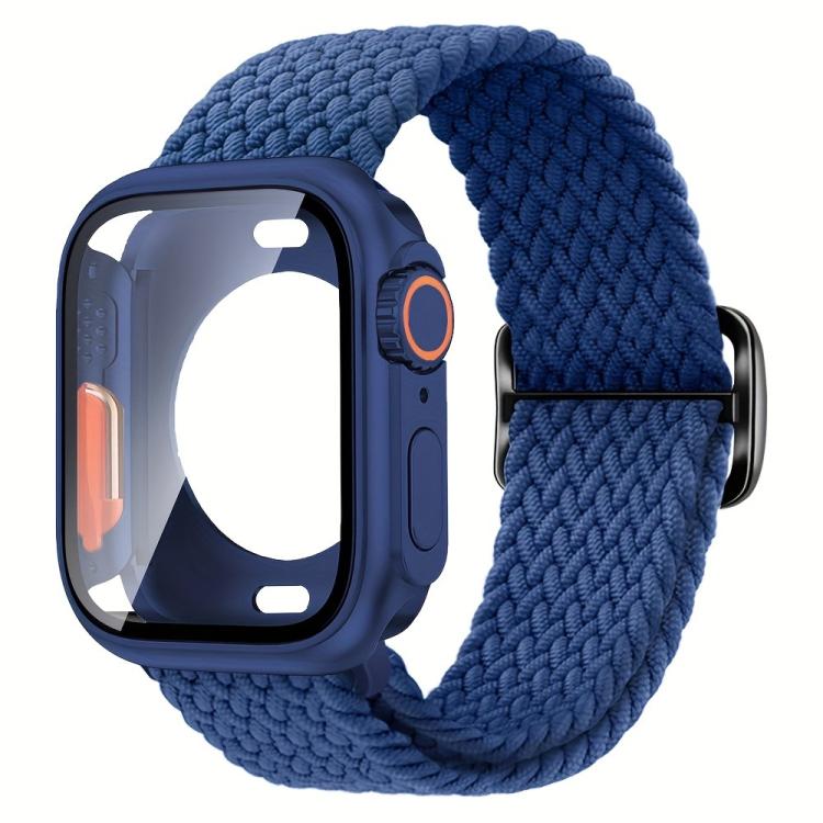 For Apple Watch Series 40mm Ladder Buckle Loop Nylon Watch Band with Change to Ultra 49mm Film PC Cover