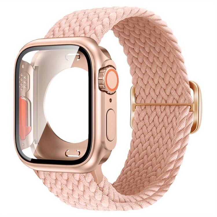 For Apple Watch Series 45mm Ladder Buckle Loop Nylon Watch Band with Change to Ultra 49mm Film PC Cover
