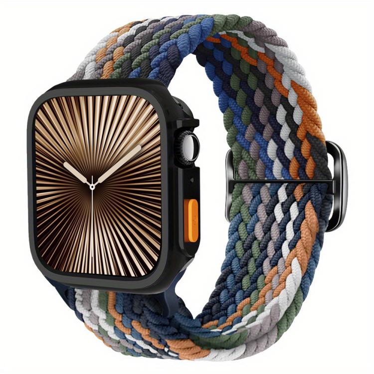 For Apple Watch Series 10 / 11 46mm Ladder Buckle Loop Nylon Watch Band with TPU Case
