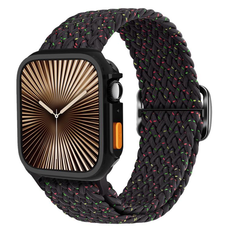 For Apple Watch Series 10 / 11 46mm Ladder Buckle Loop Nylon Watch Band with TPU Case