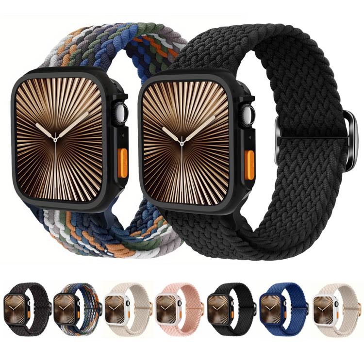 For Apple Watch Series 10 / 11 42mm Ladder Buckle Loop Nylon Watch Band with TPU Case