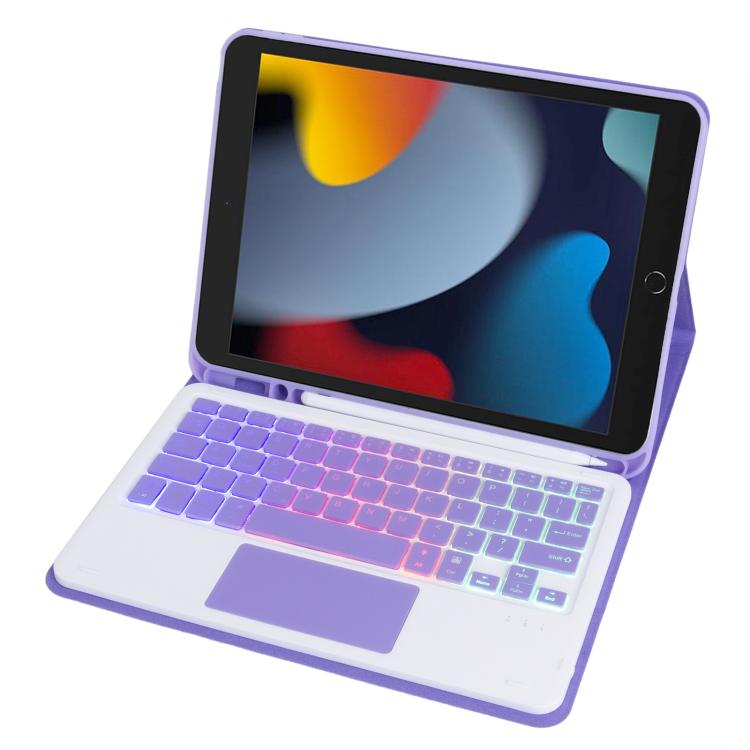 For iPad 10.2 2021 / 2019 / Air 2019 A102B-AS Backlight Bluetooth Touch Keyboard Leather Tablet Case with Pen Slot