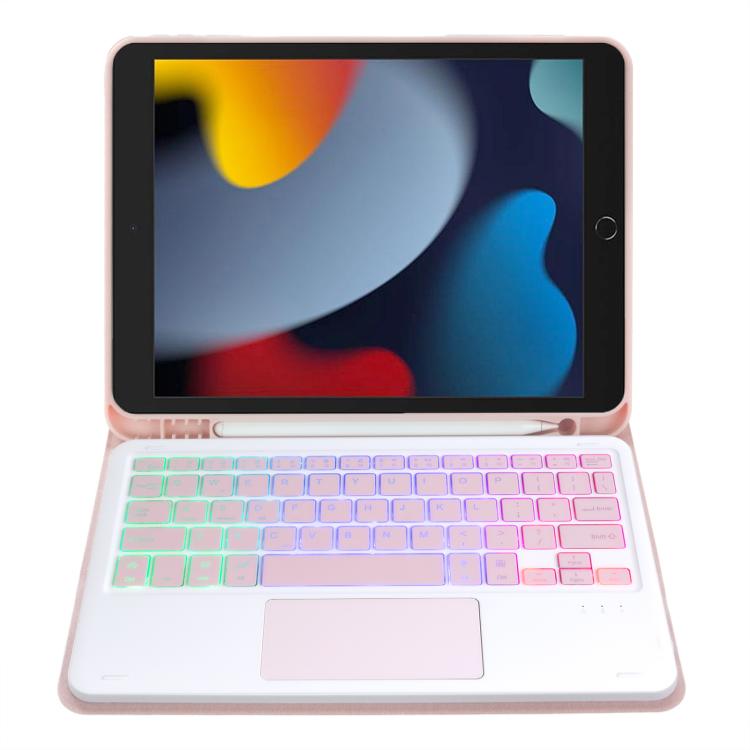 For iPad 10.2 2021 / 2019 / Air 2019 A102B-AS Backlight Bluetooth Touch Keyboard Leather Tablet Case with Pen Slot