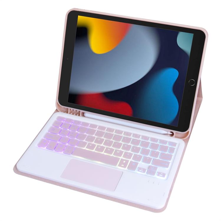 For iPad 10.2 2021 / 2019 / Air 2019 A102B-AS Backlight Bluetooth Touch Keyboard Leather Tablet Case with Pen Slot