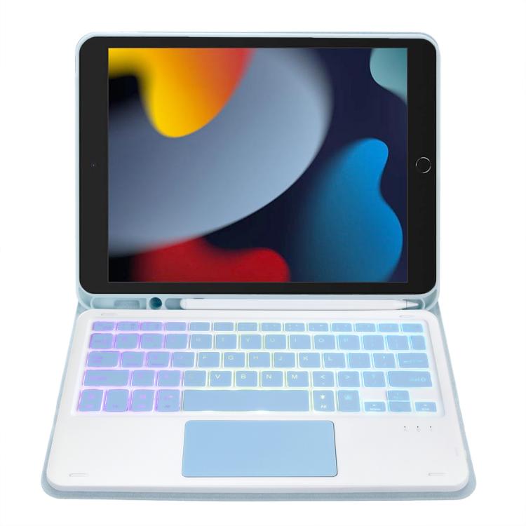 For iPad 10.2 2021 / 2019 / Air 2019 A102B-AS Backlight Bluetooth Touch Keyboard Leather Tablet Case with Pen Slot