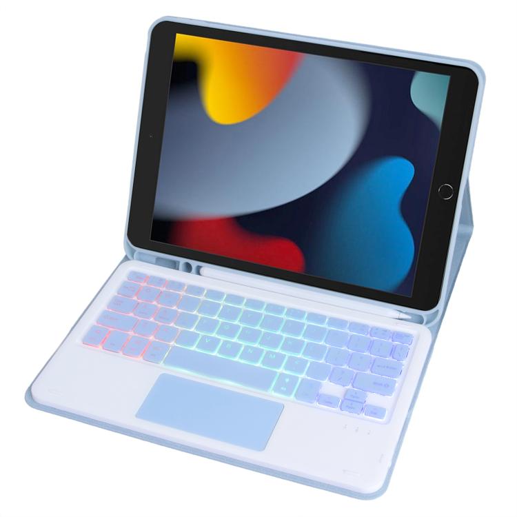 For iPad 10.2 2021 / 2019 / Air 2019 A102B-AS Backlight Bluetooth Touch Keyboard Leather Tablet Case with Pen Slot