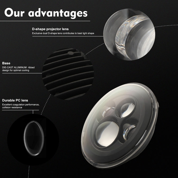 7 inch H4 / H13 DC 9V-30V 4000LM 6000K 40W 7 inch Car Round Shape LED Headlight Lamps for Jeep Wrangler