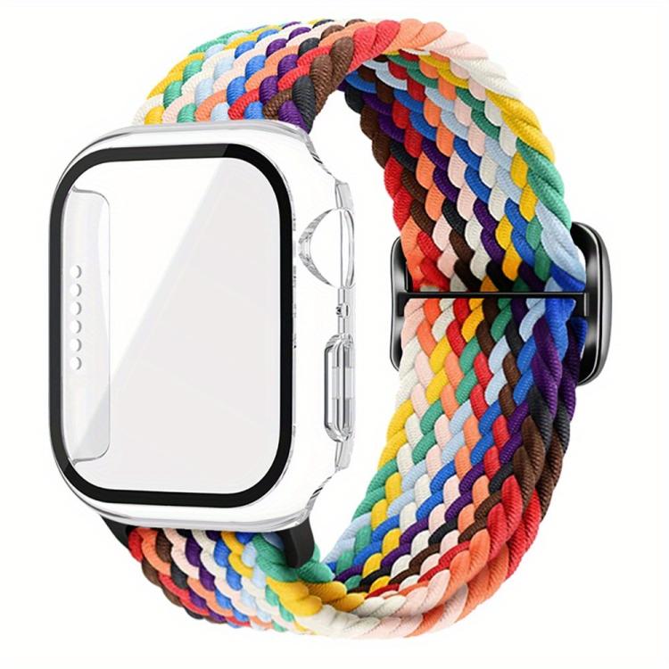 For Apple Watch Series 10 / 11 46mm Ladder Buckle Loop Nylon Watch Band with Film Frosted PC Cover