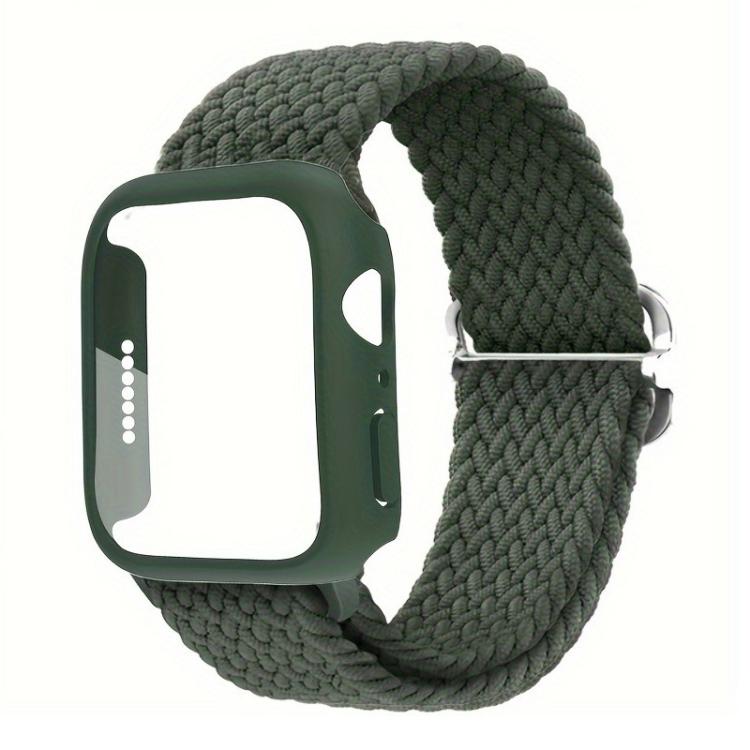 For Apple Watch Series 10 / 11 46mm Ladder Buckle Loop Nylon Watch Band with Film Frosted PC Cover