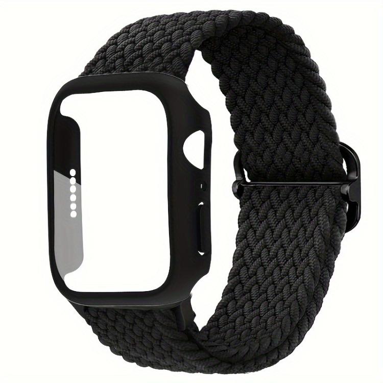 For Apple Watch Series 10 / 11 42mm Ladder Buckle Loop Nylon Watch Band with Film Frosted PC Cover